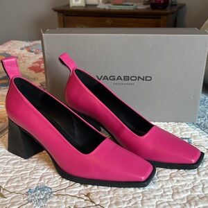 Vagabond Edwina Leather Hyper-Pink Block Heel Pumps Size 39